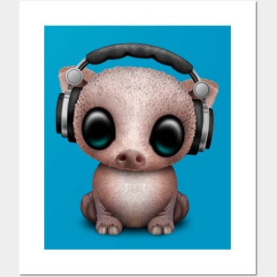 Cute Baby Pig Deejay Wearing Headphones Posters and Art